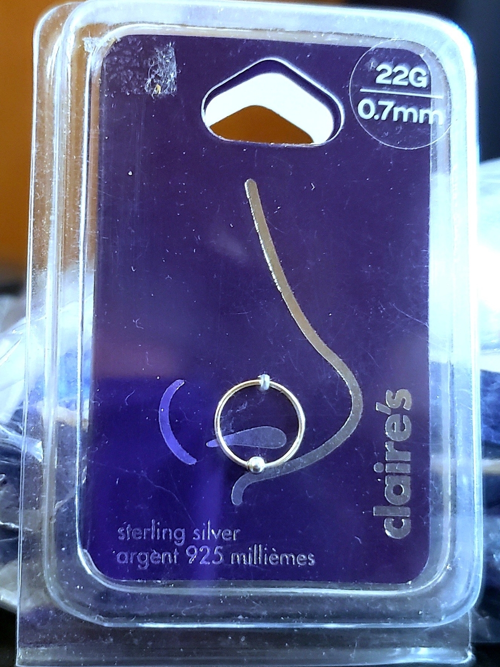 BNIB Claire's Sterling Silver Nose Hoop Ring 22G/0.7mm